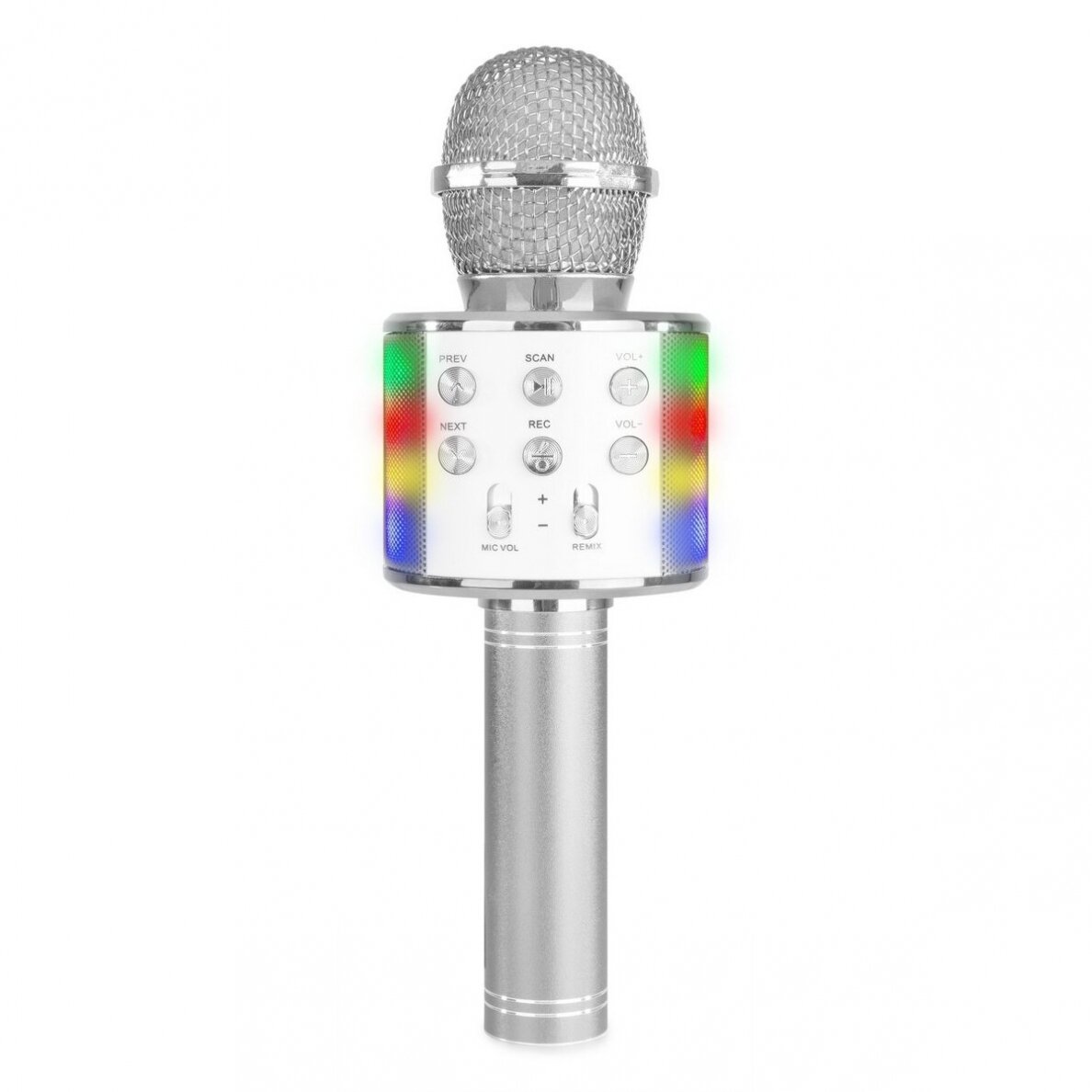 MAX KM15S KARAOKE MIC WITH SPEAKER AND LED LIGHT BT/MP3 LED SILVER 130.148