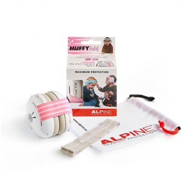 apsauginės ausinės vaikams - Alpine ALP-MUF/BPK -  Muffy Baby earmuff white with pink head strap
