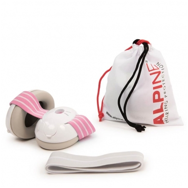 apsauginės ausinės vaikams - Alpine ALP-MUF/BPK -  Muffy Baby earmuff white with pink head strap 2