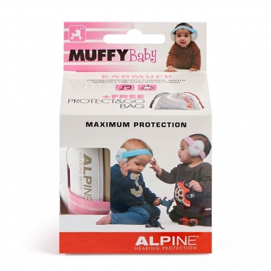 apsauginės ausinės vaikams - Alpine ALP-MUF/BPK -  Muffy Baby earmuff white with pink head strap 7