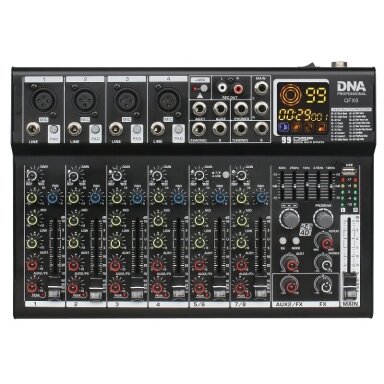 DNA QFX8 analog audio mixer 8 channels Bluetooth USB MP3 Phantom +48V DSP