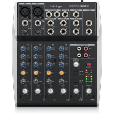BEHRINGER XENYX 802S PREMIUM ANALOG 8-INPUT MIXER WITH USB STREAMING INTERFACE