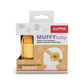 apsauginės ausinės vaikams - Alpine ALP-MUF/BYW -  Muffy Baby earmuff white with yellow head strap
