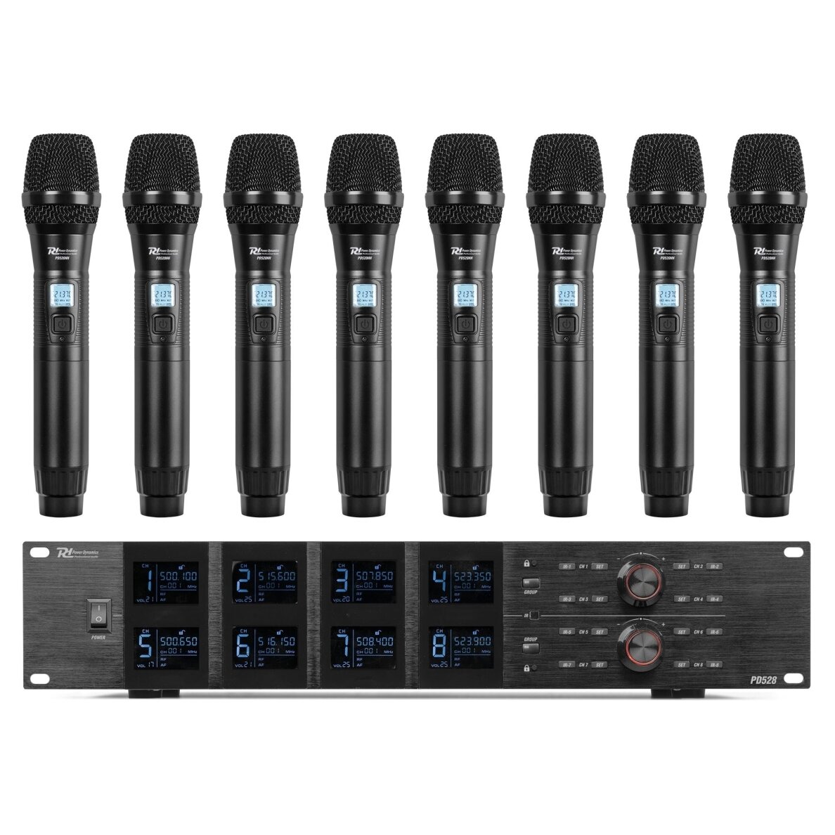 BEVIELĖ 8-NIŲ RANKINIŲ MIKROFONŲ SISTEMA POWER DYNAMICS PD528 UHF 179.020 BEVIELĖ 8-NIŲ RANKINIŲ MIKROFONŲ SISTEMA POWER DYNAMICS PD528 UHF 179.020