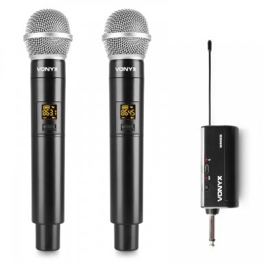 DVEJŲ BELAIDŽIŲ MIKROFONŲ SISTEMA VONYX WM552 PLUG-AND-PLAY SET UHF 179.211