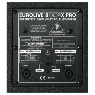 Pasyvi žemų dažnių kolonėlė - Behringer Eurolive B1800X PRO 3 Pasyvi žemų dažnių kolonėlė - Behringer Eurolive B1800X PRO 3
