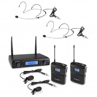 WIRELESS MICROPHONE UHF 16CH WITH 2 BODYPACKS - Vonyx - WM62B 179.264 1