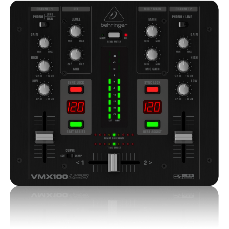 Behringer Pro Mixer VMX-100USB 2-CH DJ Mixer Behringer Pro Mixer VMX-100USB 2-CH DJ Mixer