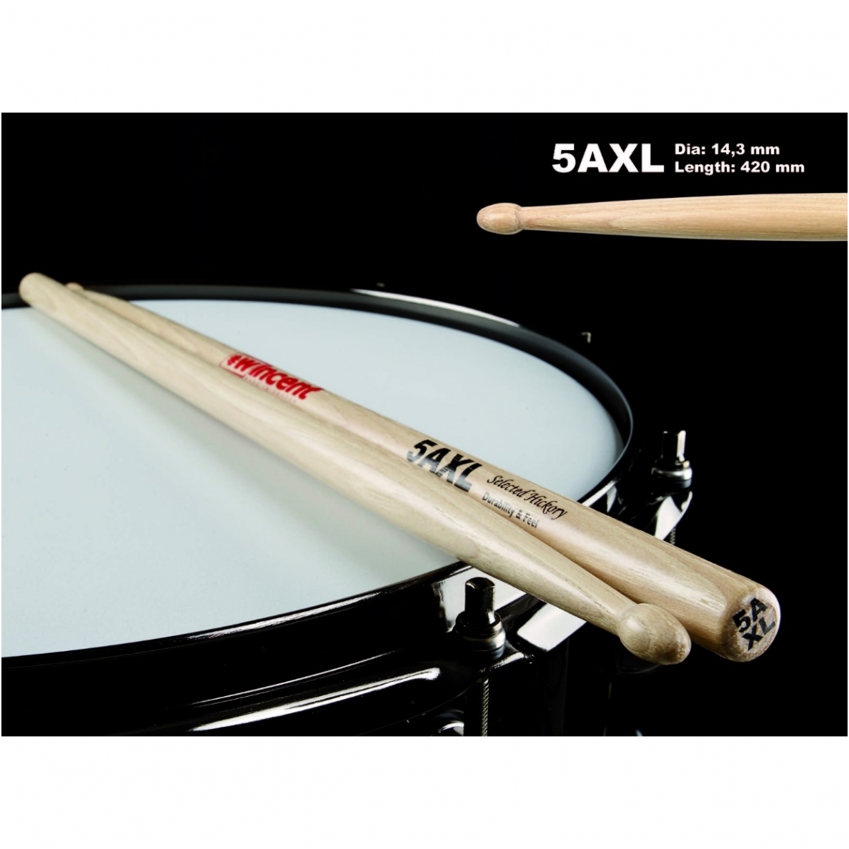 Būgnų lazdelės WINCENT W-5AXL Hickory