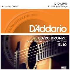 D'addario EJ-10 80/20 Bronze Acoustic Guitar Strings .010-.047 D'addario EJ-10 80/20 Bronze Acoustic Guitar Strings .010-.047