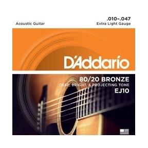 D'addario EJ-10 80/20 Bronze Acoustic Guitar Strings .010-.047