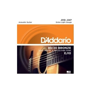 D'addario EJ-10 80/20 Bronze Acoustic Guitar Strings .010-.047