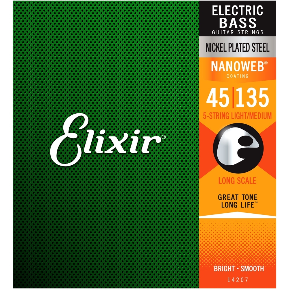 Elixir 14207 Nickel Plated Steel Bass Strings With A NANOWEB® Coating .045-.135