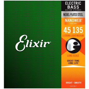 Elixir 14207 Nickel Plated Steel Bass Strings With A NANOWEB® Coating .045-.135