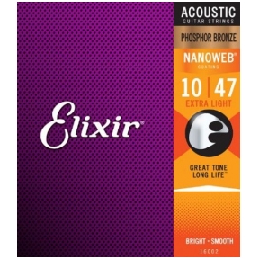 Elixir 16002 Acoustic Phosphor Bronze With Nanoweb Coating .010 - .047 Extra Light