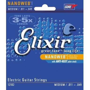 Elixir 12102 Electric Nickel Plated Steel With Nanoweb Coating .011 - .049 Medium