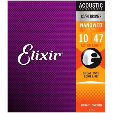Elixir 11002 Acoustic 80/20 Bronze With Nanoweb Coating .010 - .047 Extra Light
