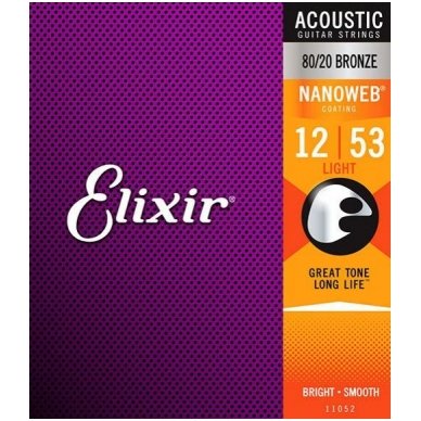 Elixir 11052 Acoustic 80/20 Bronze With Nanoweb Coating .012 - .053 Light