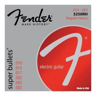 Fender 3250RH Regular Heavy Super Bullets Nickel-Plated Steel Electric Guitar Strings .010 - .052 Fender 3250RH Regular Heavy Super Bullets Nickel-Plated Steel Electric Guitar Strings .010 - .052