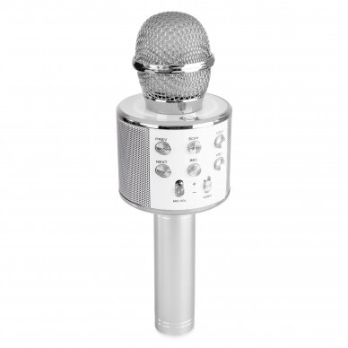 MAX KM01 KARAOKE MIC WITH BUILT-IN SPEAKERS BT/MP3 SILVER 130.137 1