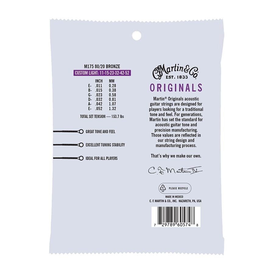 Martin M-175 Traditional Series String Set 80/20 Bronze .011-.052 1