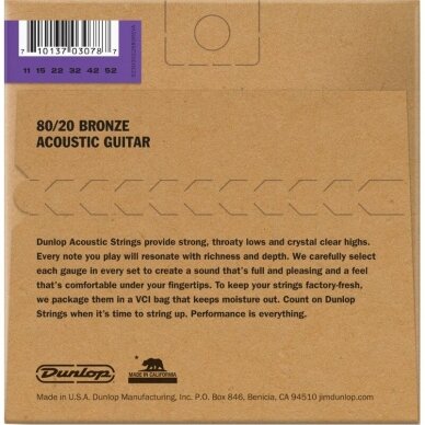 DUNLOP DAB-1152 80/20 BRONZE ACOUSTIC GUITAR STRINGS 1 DUNLOP DAB-1152 80/20 BRONZE ACOUSTIC GUITAR STRINGS 1