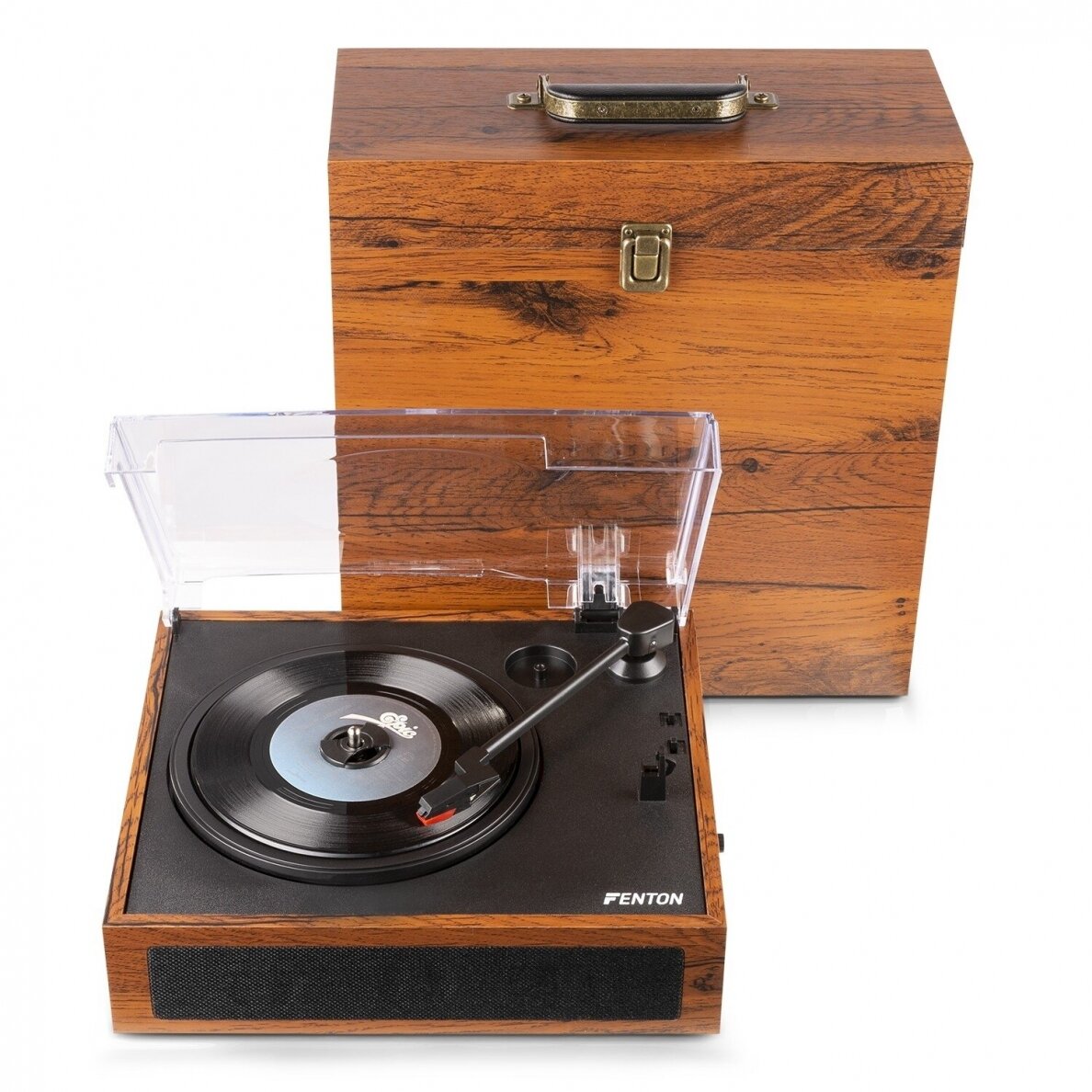 VINILINIŲ PLOKŠTELIŲ GROTUVAS SU KOLONĖLĖMIS IR PLOKŠTELIŲ DĖKLU FENTON RP-170L MEDŽIO APDAILA 102.165 2
