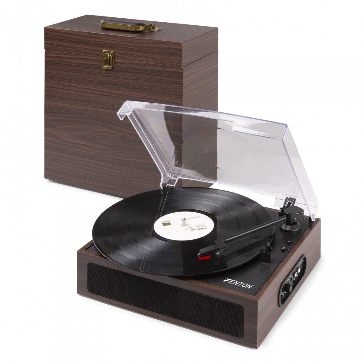 FENTON RP-170D RECORD PLAYER WITH RECORD STORAGE CASE DARK WOOD 102.166 FENTON RP-170D RECORD PLAYER WITH RECORD STORAGE CASE DARK WOOD 102.166