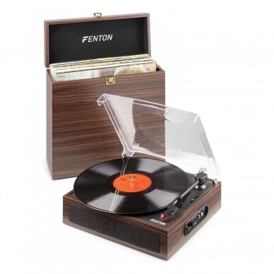 FENTON RP-170D RECORD PLAYER WITH RECORD STORAGE CASE DARK WOOD 102.166 2