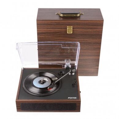 FENTON RP-170D RECORD PLAYER WITH RECORD STORAGE CASE DARK WOOD 102.166 1
