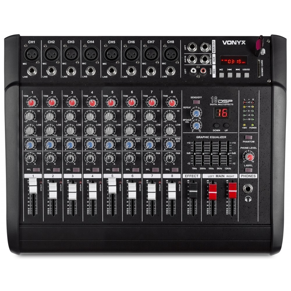 Vonyx AM8A 8-Channel Mixer with Amplifier DSP/BT/SD/USB/MP3 172.574 Vonyx AM8A 8-Channel Mixer with Amplifier DSP/BT/SD/USB/MP3 172.574