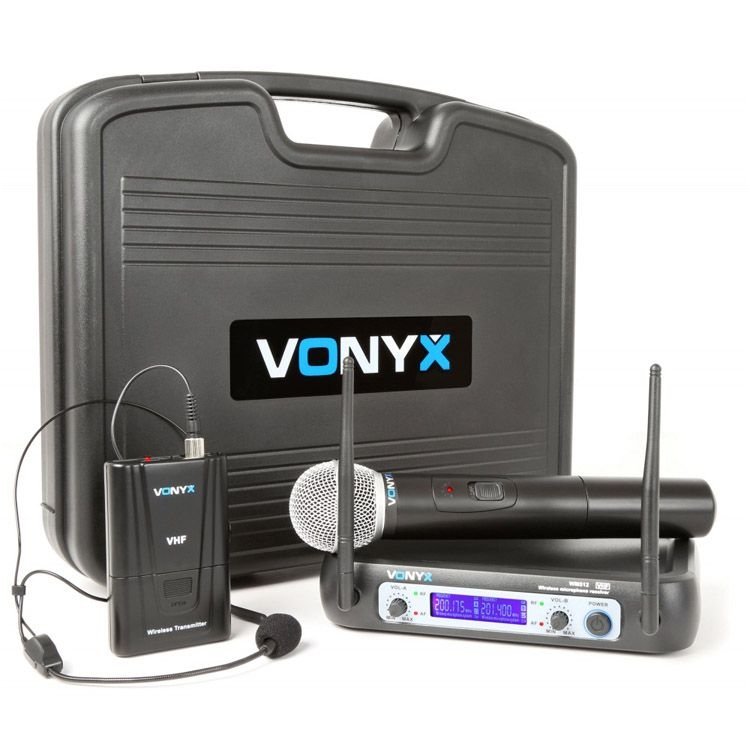 Vonyx WM512C 2-Channel VHF Wireless Microphone System Combi with Handheld, Bodypack and Display Vonyx WM512C 2-Channel VHF Wireless Microphone System Combi with Handheld, Bodypack and Display